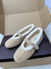 ALAIA 25S SHEARLING BALLET FLATS IN DARK BEIGE SUEDE