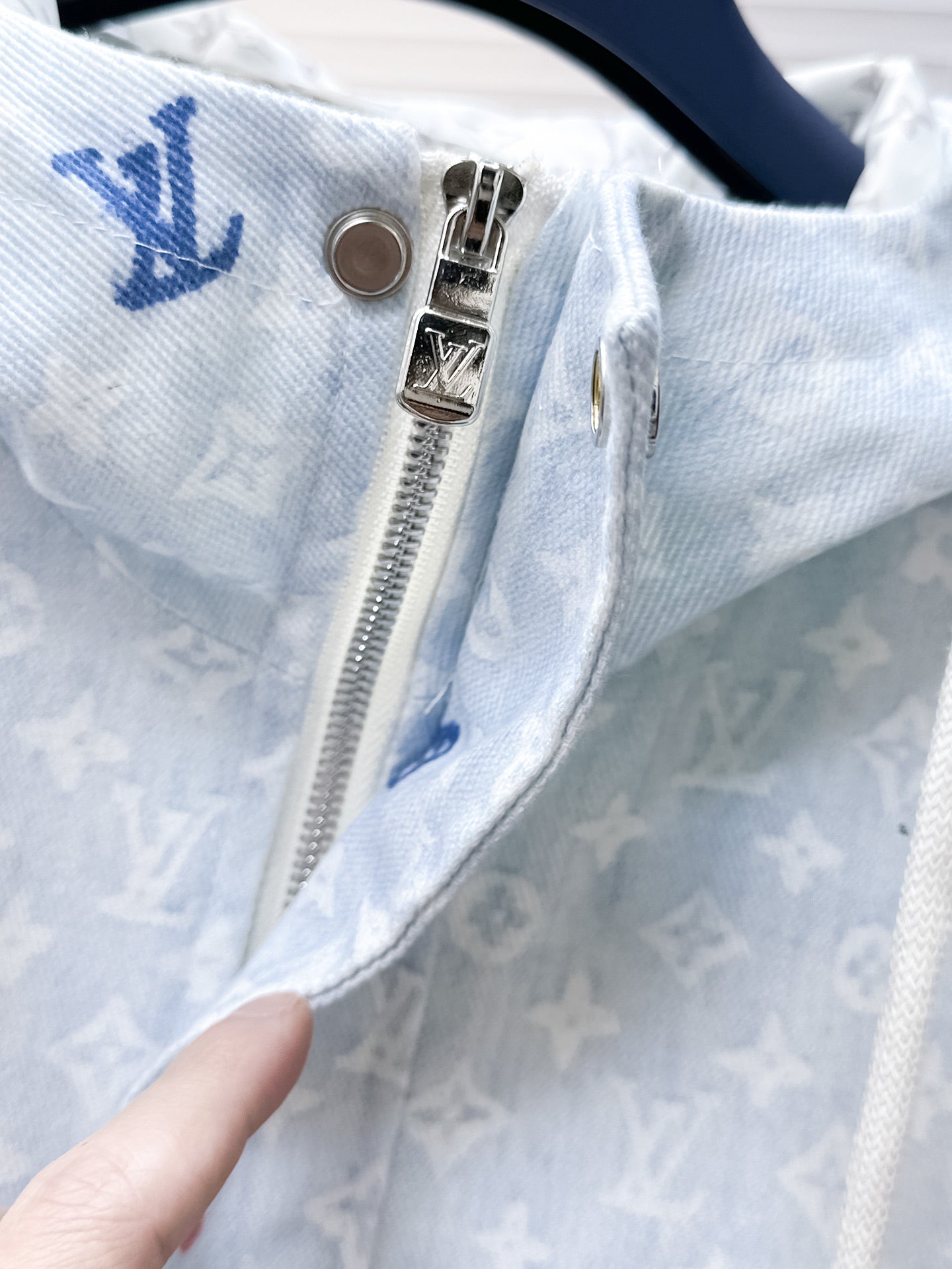 LV HOODED JACKET IN PASTEL LIGHT BLUE MONOGRAM CRAGGY DENIM 239120