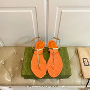 GG SIGNORINA THONG SANDALS IN GOLD MIX ORANGE SHEEPSKIN