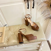 GG HORSEBIT PLATFORM SANDAL IN PENNY BROWN SHEEPSKIN