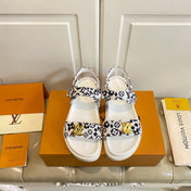 LV 26S SANDALS IN WHITE AND BLACK CANVAS