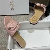 DIOR 26S FLAT MULES IN PINK QUILTED LAMBSKIN SILVER HARDWARE