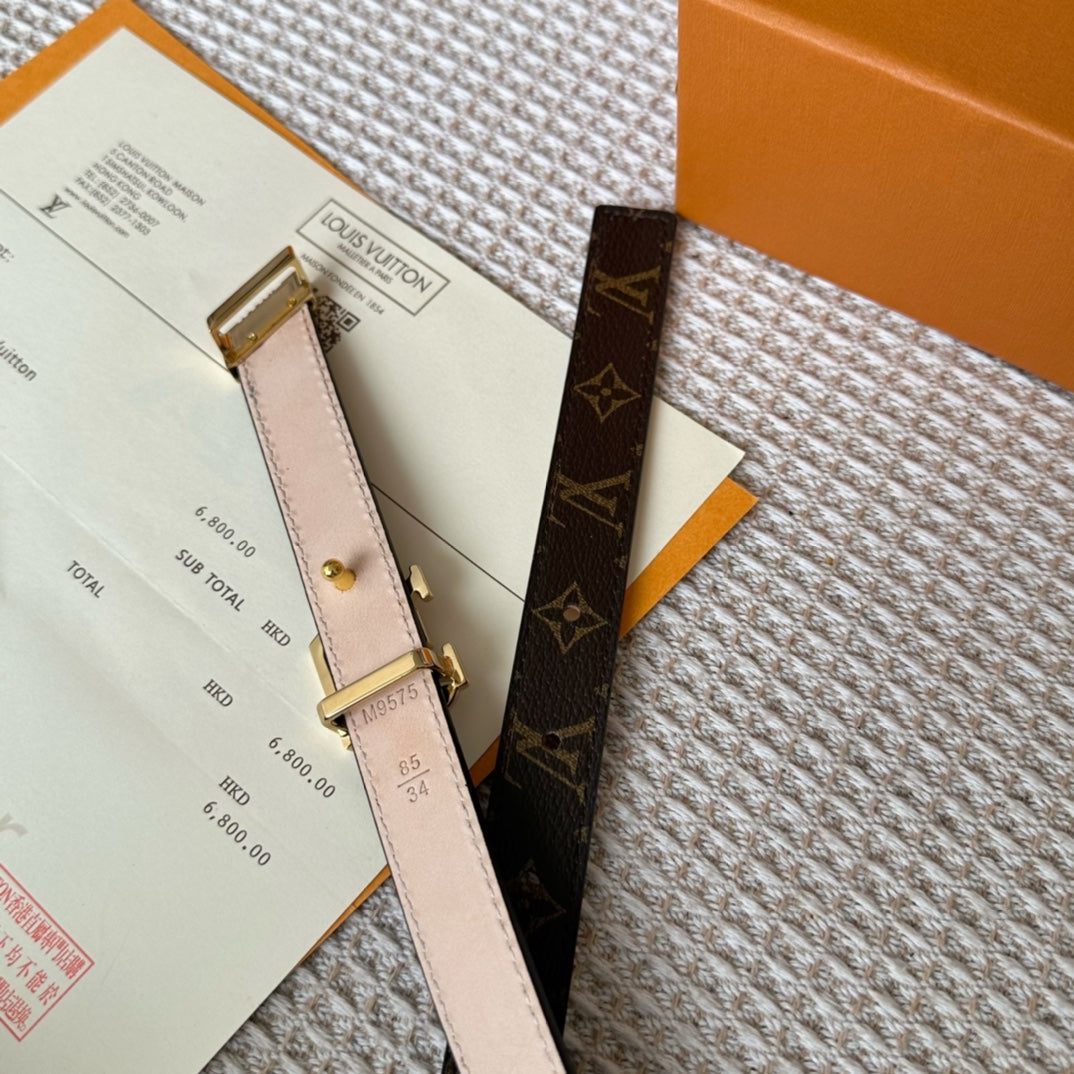 LV GRAM 20 MM REVERSIBLE BELT MONOGRAM BROWN CALFSKIN GOLD HARDWARE