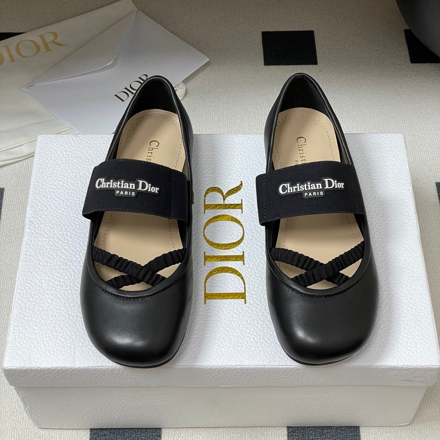 DIOR STRETCH BALLET FLATS 25S IN BLACK LAMBSKIN
