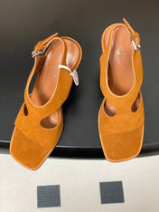 HM 25S KALYA WEDGE SANDAL 100 MM IN BROWN SUEDE