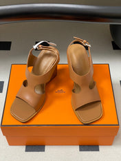 HM 25S KALYA WEDGE SANDAL 100 MM IN BROWN LAMBSKIN