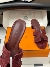 HM 25S ORAN HIGH‑HEEL SANDAL IN DARK RED SUEDE AND LAMBSKIN