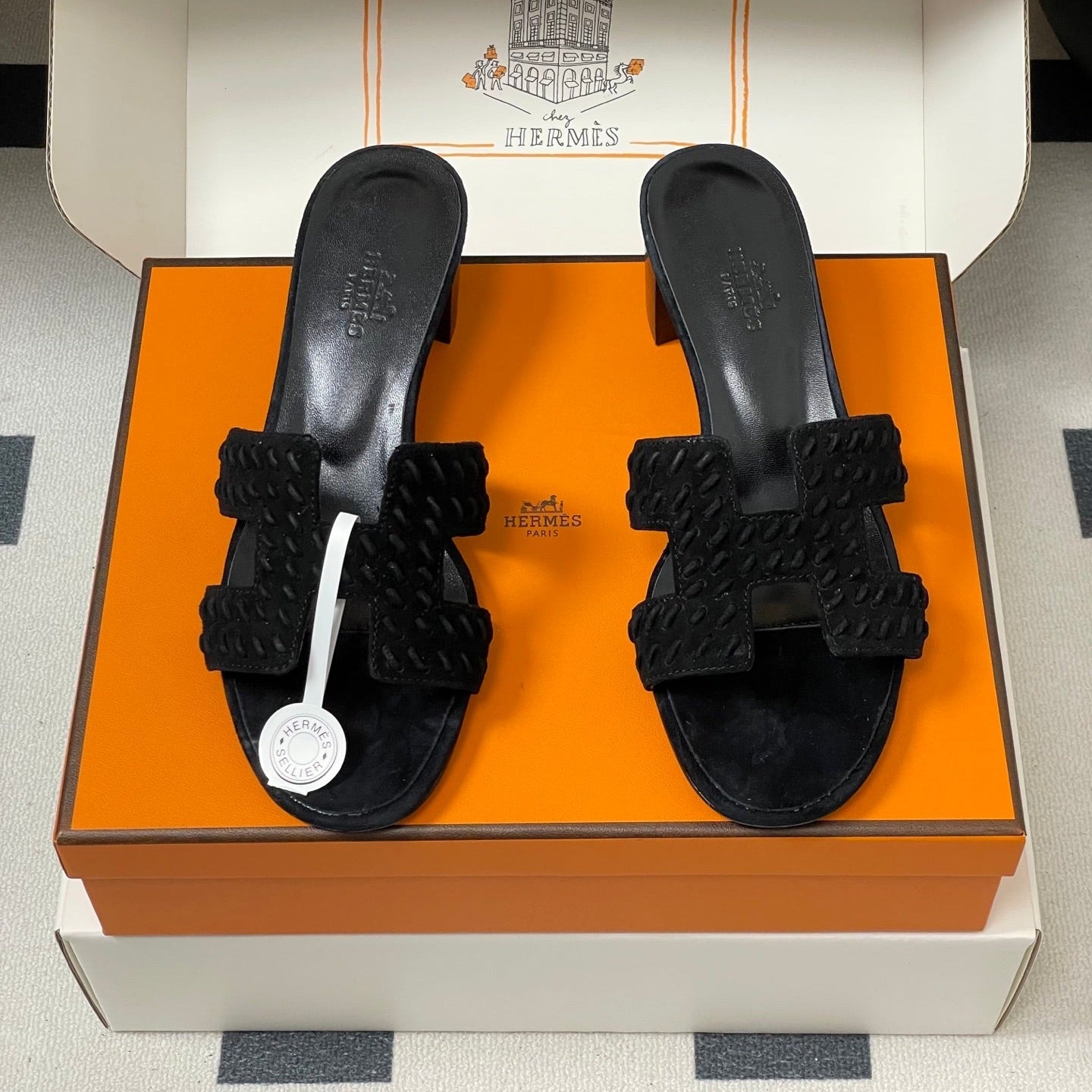 HM 25S ORAN HIGH‑HEEL SANDAL IN BLACK SUEDE AND LAMBSKIN