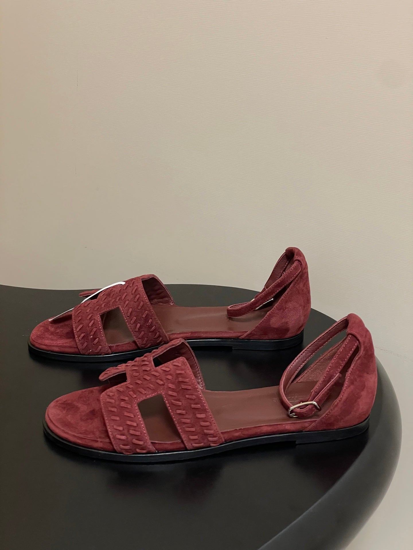 HM 25S SANTORINI SANDAL IN DARK RED SUEDE AND LAMBSKIN