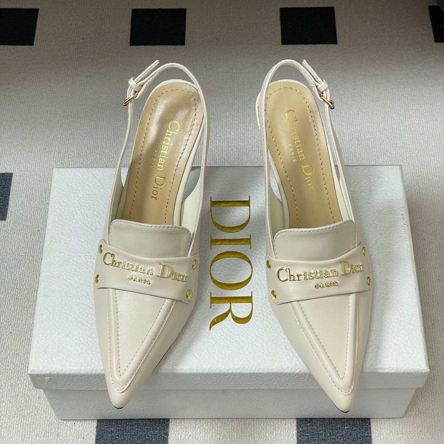 DIOR 25S BOY SLINGBACK HIGH HEELS 85 MM IN WHITE LAMBSKIN