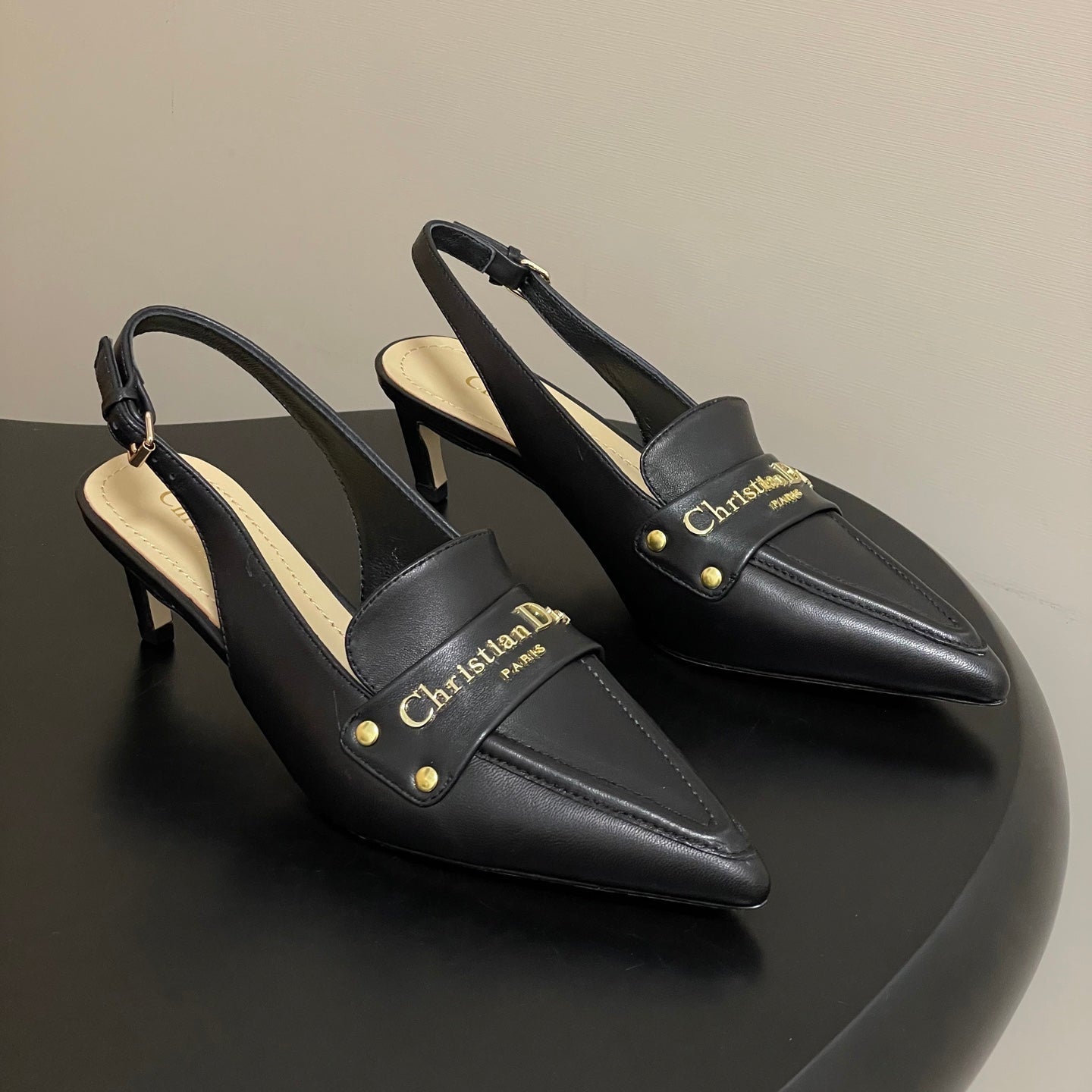 DIOR 25S BOY SLINGBACK HIGH HEELS 50 MM IN BLACK LAMBSKIN