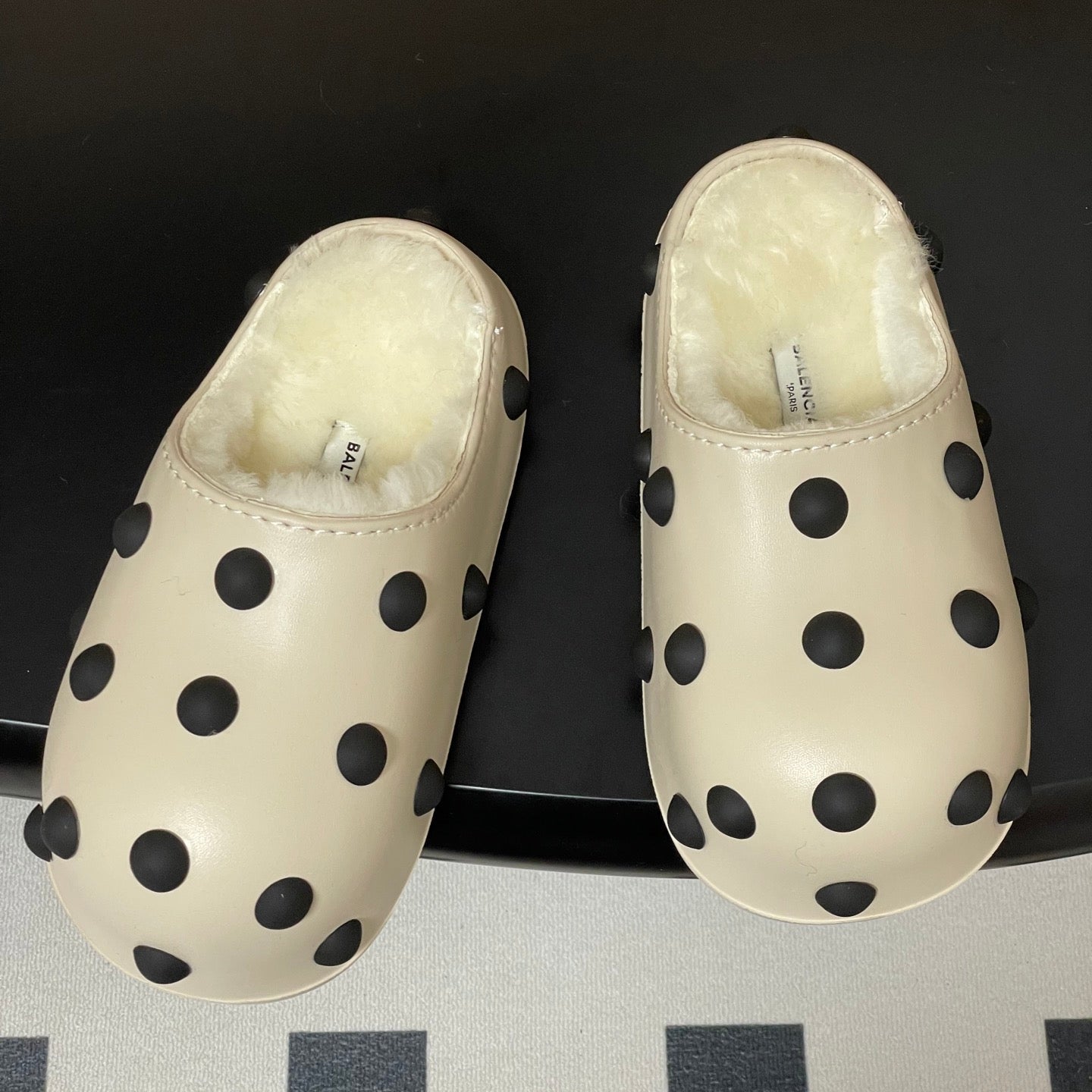 BALENCIAGA 25S FUR-LINED MULES IN WHITE FAUX LEATHER