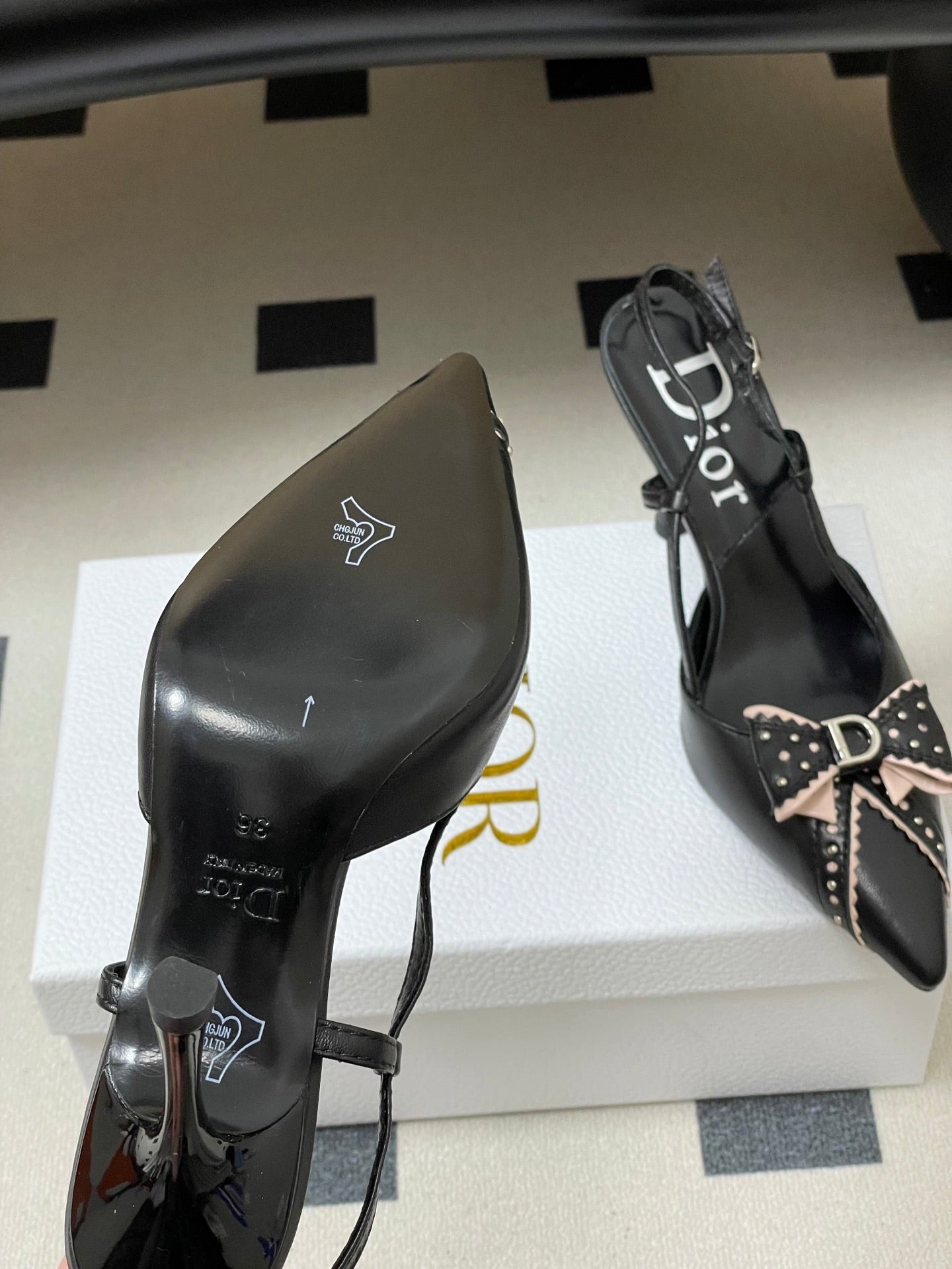 DIOR 26S SLINGBACK HIGH HEELS 100 MM IN BLACK CALFSKIN