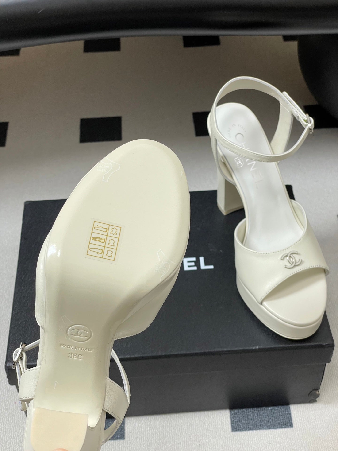 CHANEL 26S HIGH HEEL SANDALS 120 MM IN CREAM WHITE LAMBSKIN