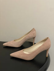 GIANVITO ROSSI 26S HIGH HEELS 85 MM IN NUDE SUEDE