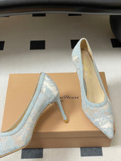 GIANVITO ROSSI 26S HIGH HEELS 85 MM IN LIGHT BLUE LACE