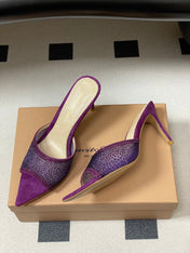 GIANVITO ROSSI 26S HIGH HEELS 85 MM IN PURPLE SUEDE WITH RHINESTONE STRAP