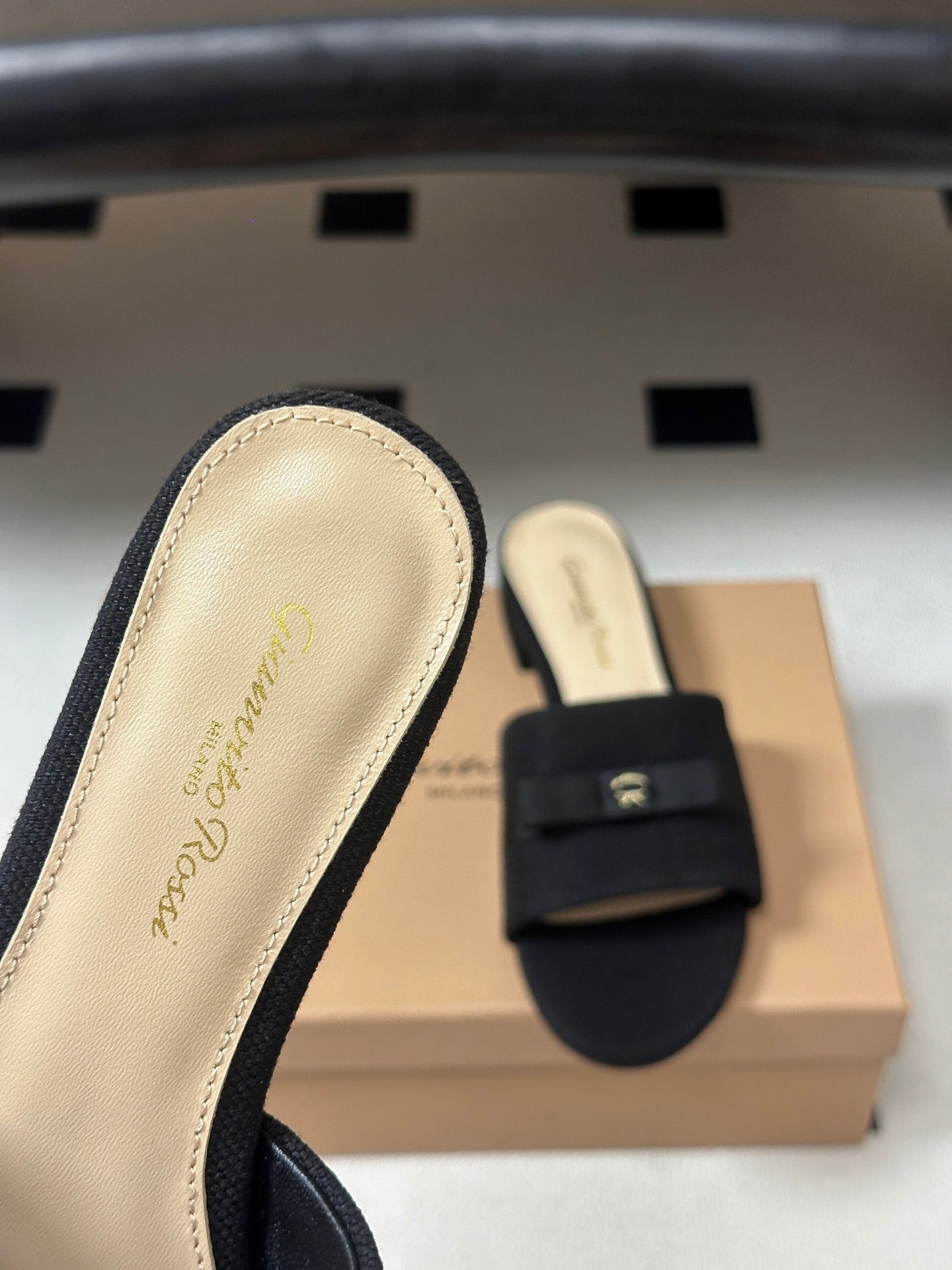 GIANVITO ROSSI 26S SLIDES IN BLACK FABRIC