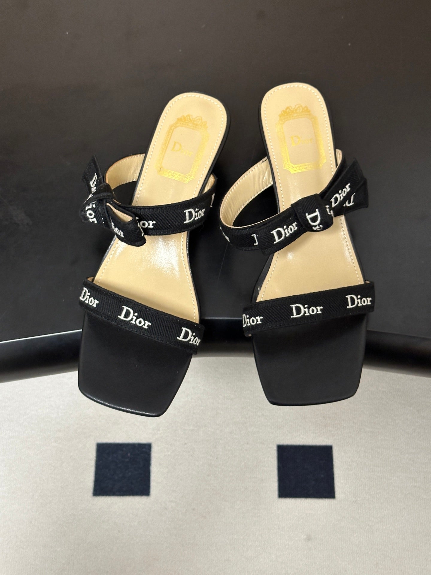 DIOR 26S J'ADIOR MULE SANDALS 35MM IN BLACK CALFSKIN WITH LOGO RIBBON