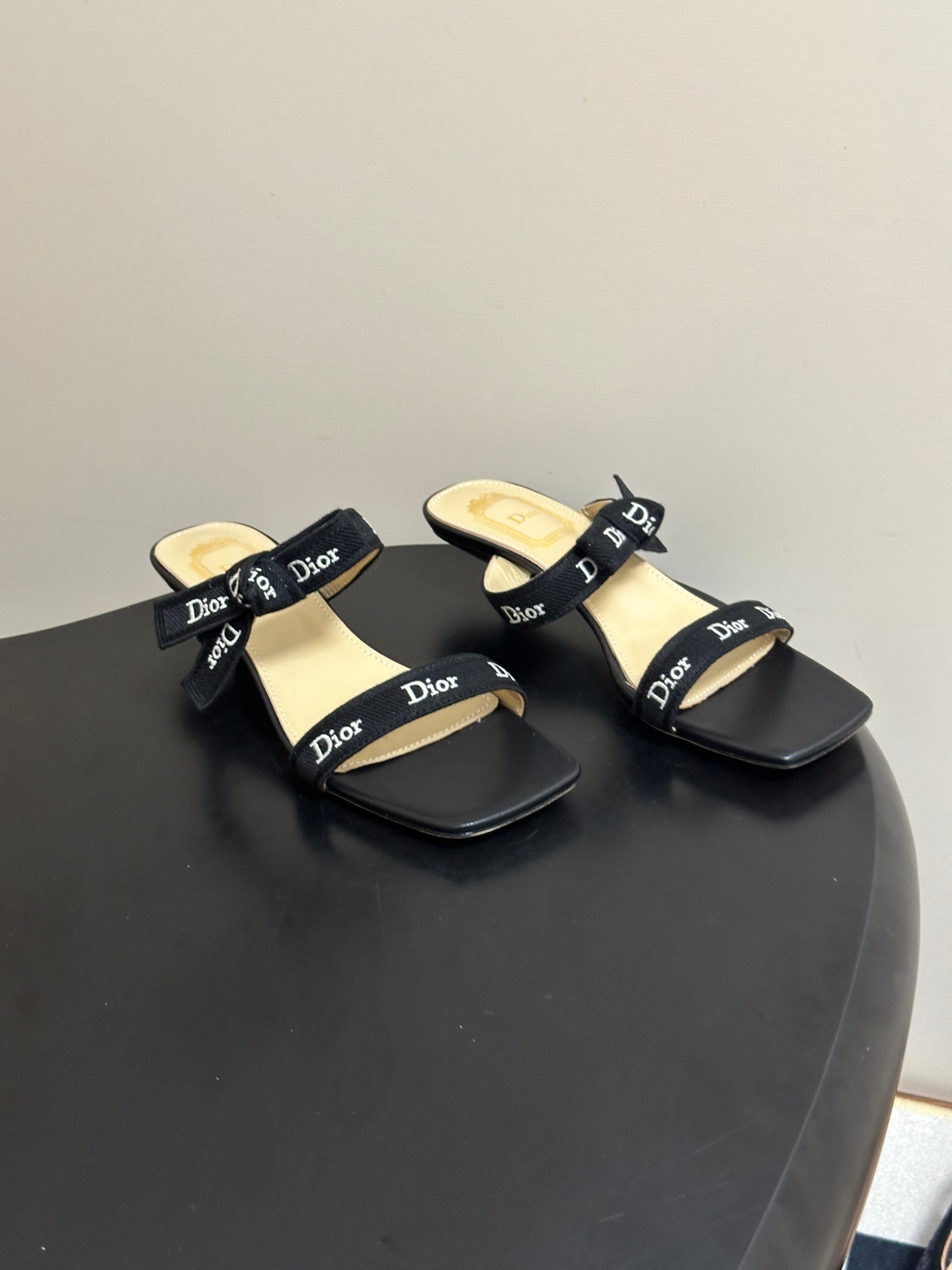 DIOR 26S J'ADIOR MULE SANDALS 35MM IN BLACK CALFSKIN WITH LOGO RIBBON