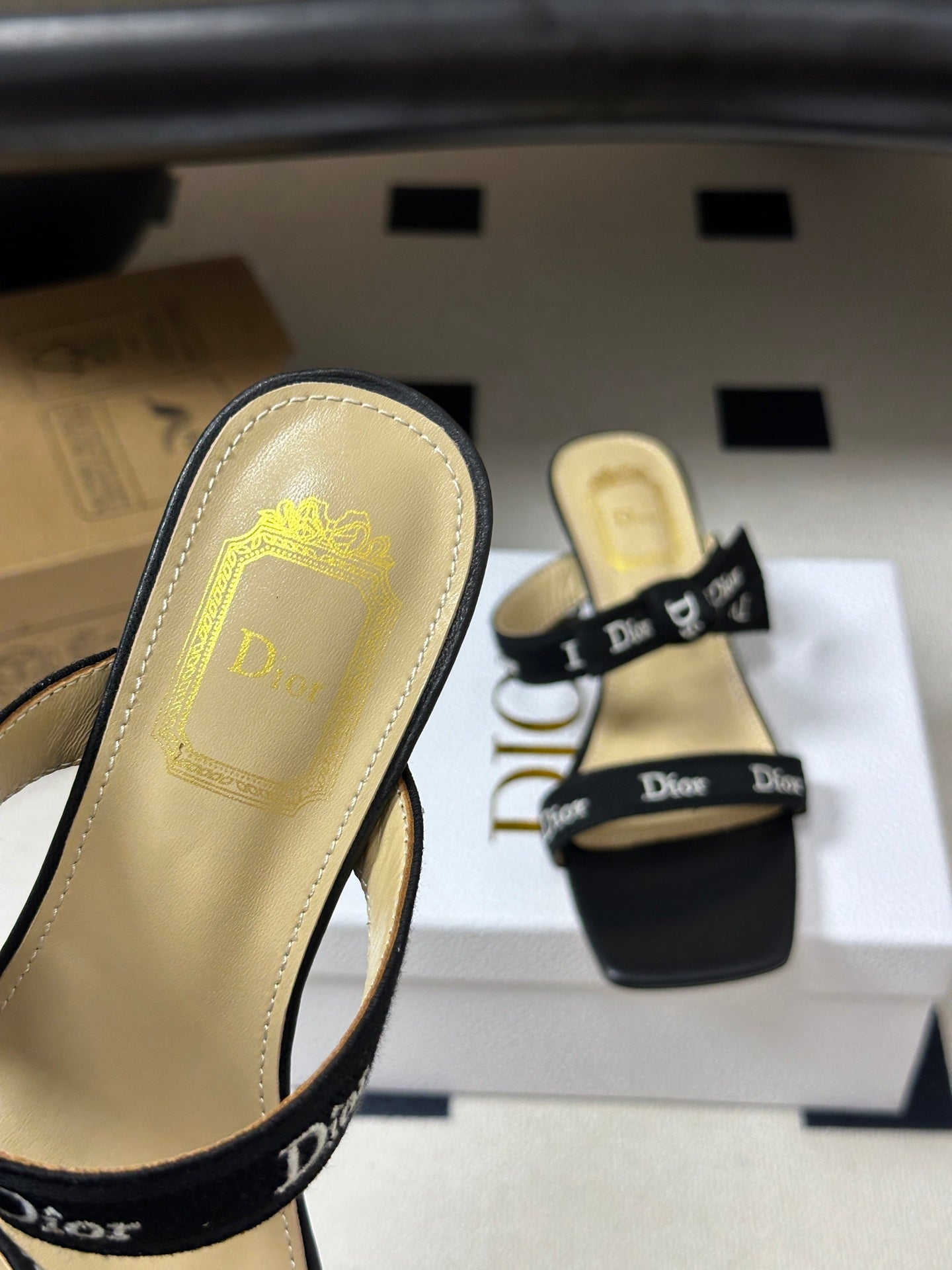 DIOR 26S J'ADIOR MULE SANDALS 35MM IN BLACK CALFSKIN WITH LOGO RIBBON