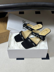DIOR 26S J'ADIOR MULE SANDALS 35MM IN BLACK CALFSKIN WITH LOGO RIBBON