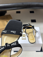 DIOR 26S J'ADIOR MULE SANDALS 35MM IN BLACK CALFSKIN WITH LOGO RIBBON