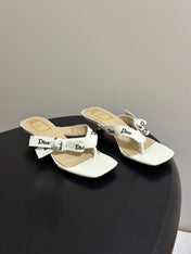 DIOR 26S HIGH-HEEL THONG SANDAL 30MM IN IVORY WHITE EMBROIDERED CANVAS AND CALFSKIN
