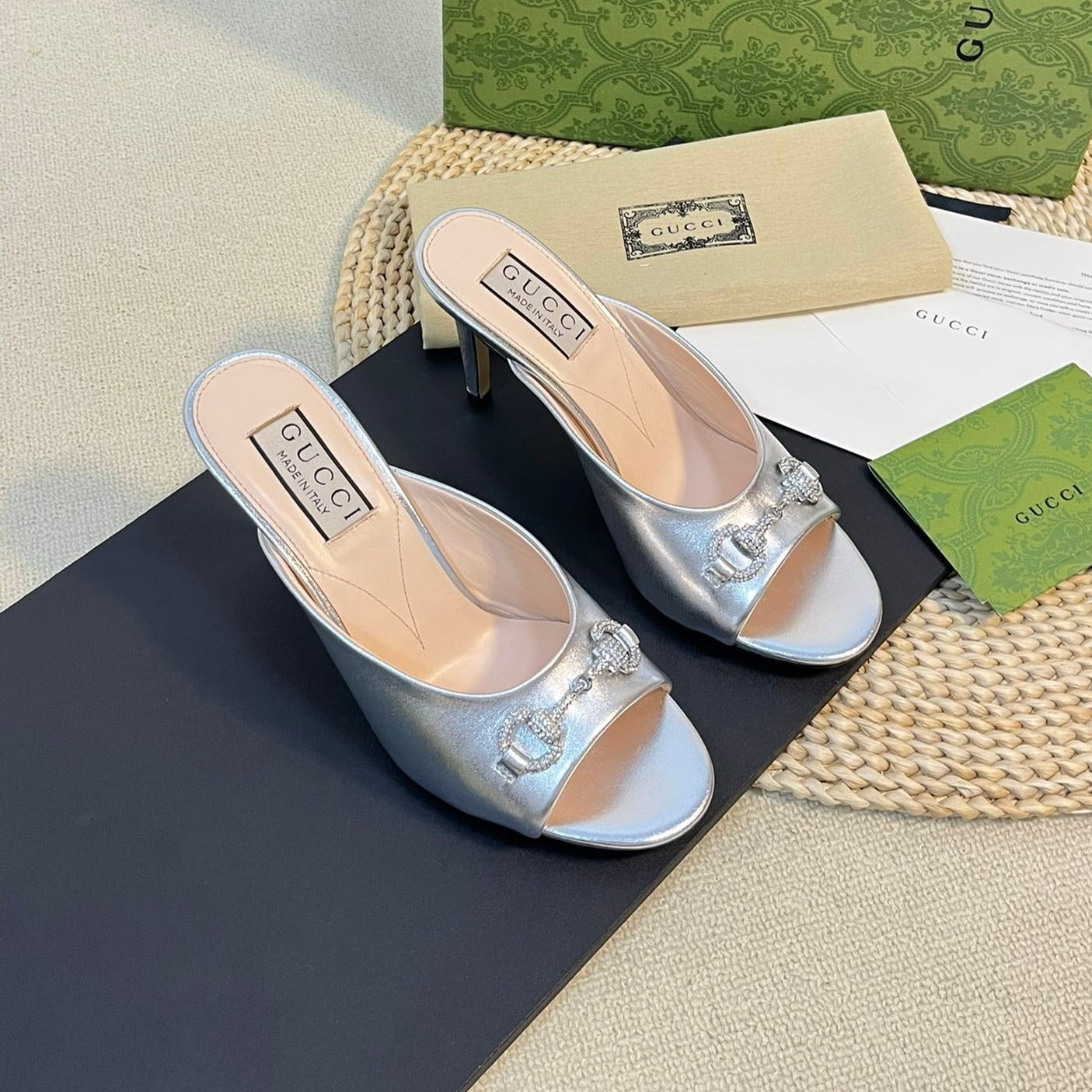 GG  Women's Horsebit mid-heel slide sandal in Silver