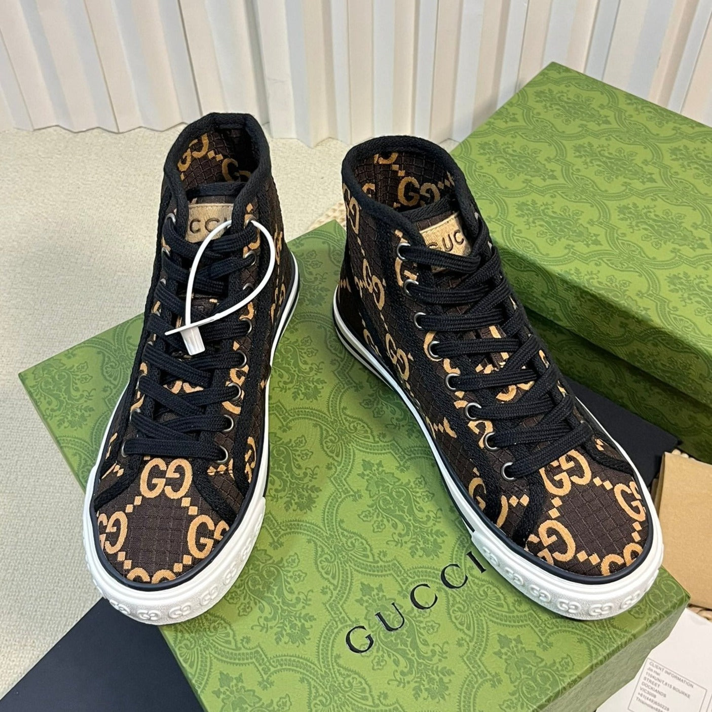 GG Tennis 1977 High Top Sneaker  Black Brown Caro