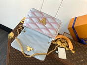 LV 25S GO-14 MM 23 IN LAVENDER GRAY QUILTED LAMBSKIN GOLD HARDWRE