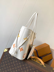 NEVERFULL MM TOTE BAG 32 IN WHITE MIX ORANGE CALFSKIN