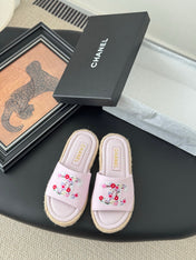 SLIPPERS IN LIGHT PINK SHEEPSKIN MIX FABRIC AND STRAPS BASE