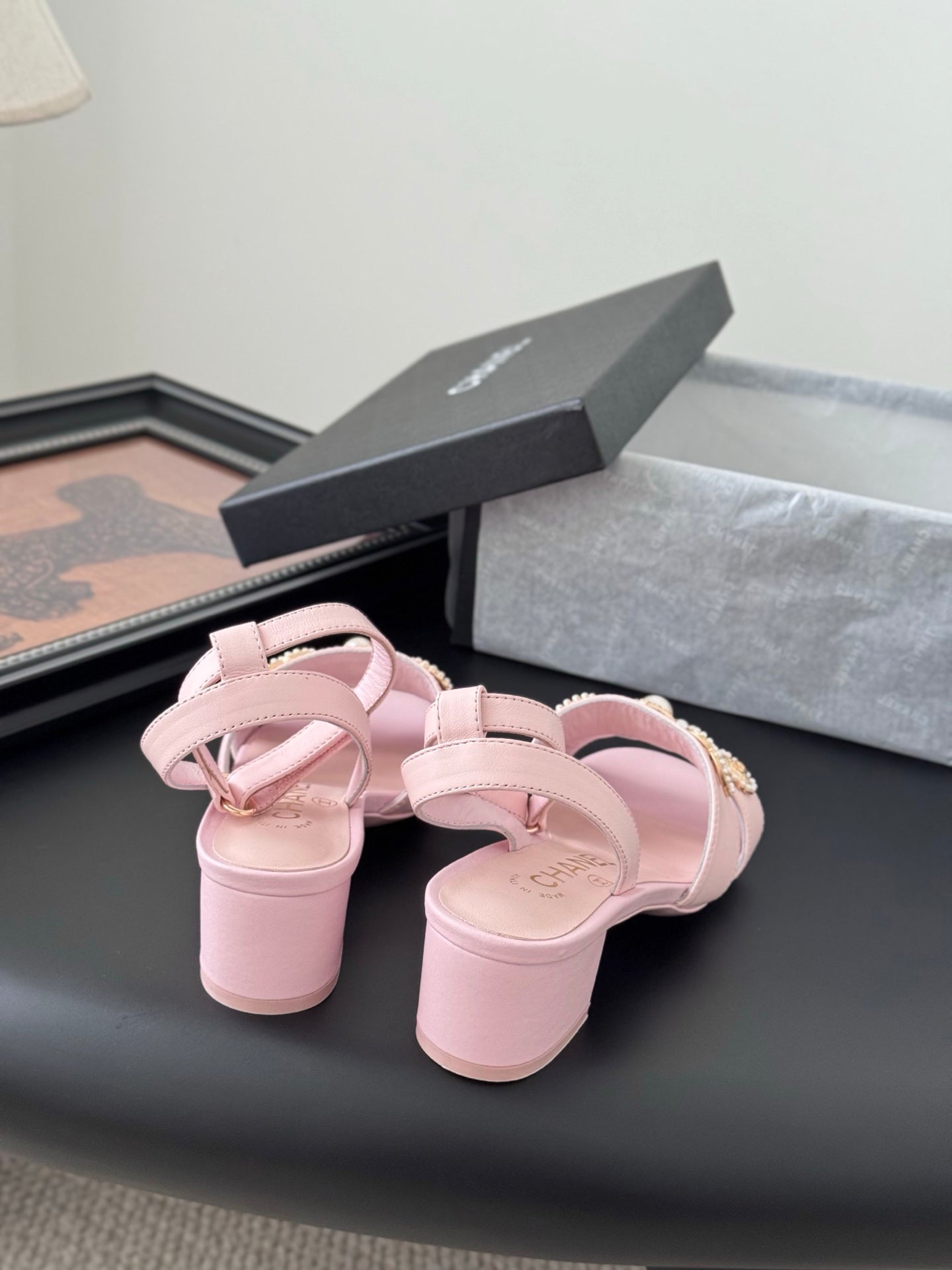 HIGH SANDALS IN PINK TWEED WITH LOGO STICKER DETAIL
