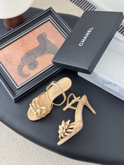 HIGH HEELS SANDALS IN TAN BEIGE SHEEPSKIN
