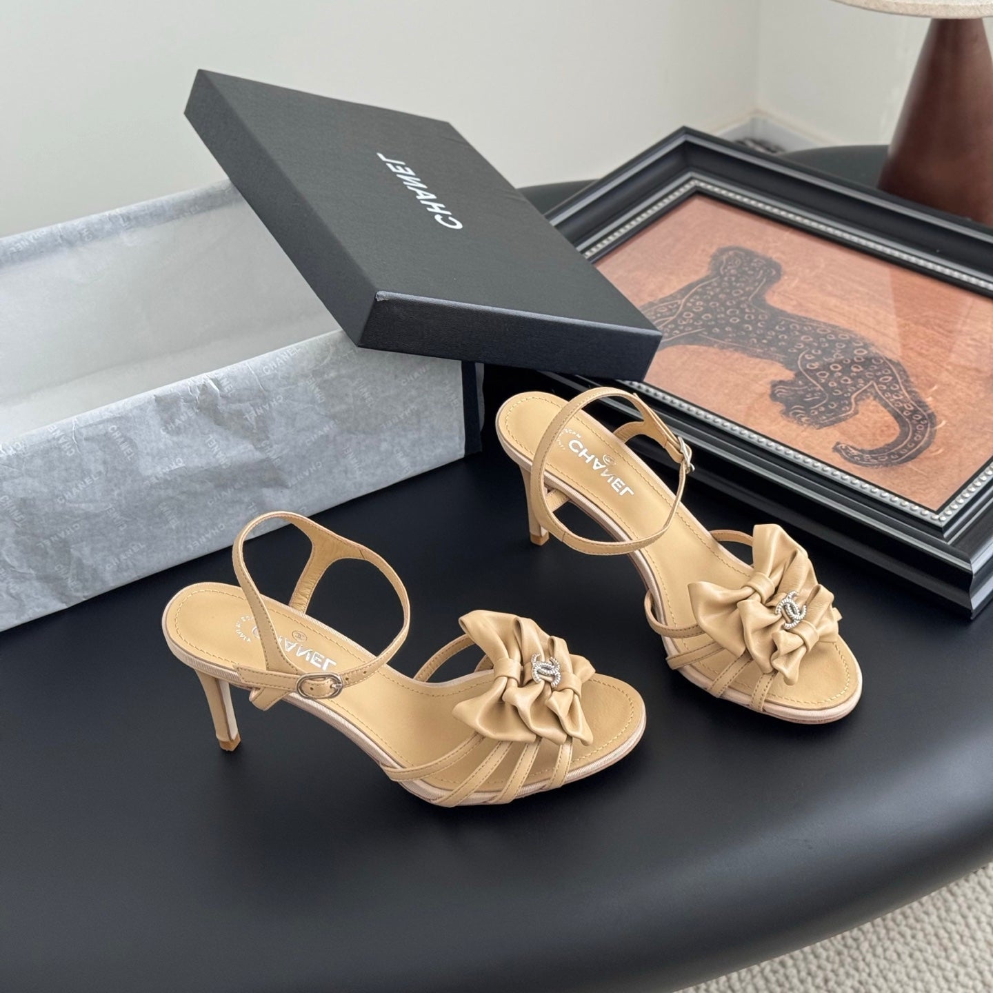 HIGH HEELS SANDALS IN TAN BEIGE SHEEPSKIN