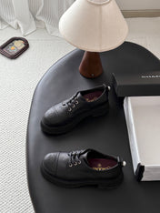 CHANEL 26S LACE UP PLATFORM IN BLACK CALFSKIN