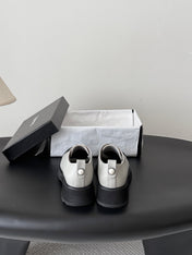 CHANEL 26S LACE UP PLATFORM IN BLACK AND GREY CALFSKIN