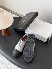 CHANEL 26S LACE UP PLATFORM IN BLACK AND GREY CALFSKIN