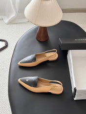 CHANEL 26S SLINGBACK FLAT IN BLACK AND BEIGE CALFSKIN