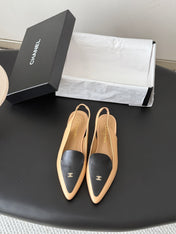 CHANEL 26S SLINGBACK FLAT IN BLACK AND BEIGE CALFSKIN
