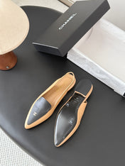 CHANEL 26S SLINGBACK FLAT IN BLACK AND BEIGE CALFSKIN
