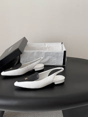 CHANEL 26S SLINGBACK FLAT IN BLACK AND WHITE CALFSKIN