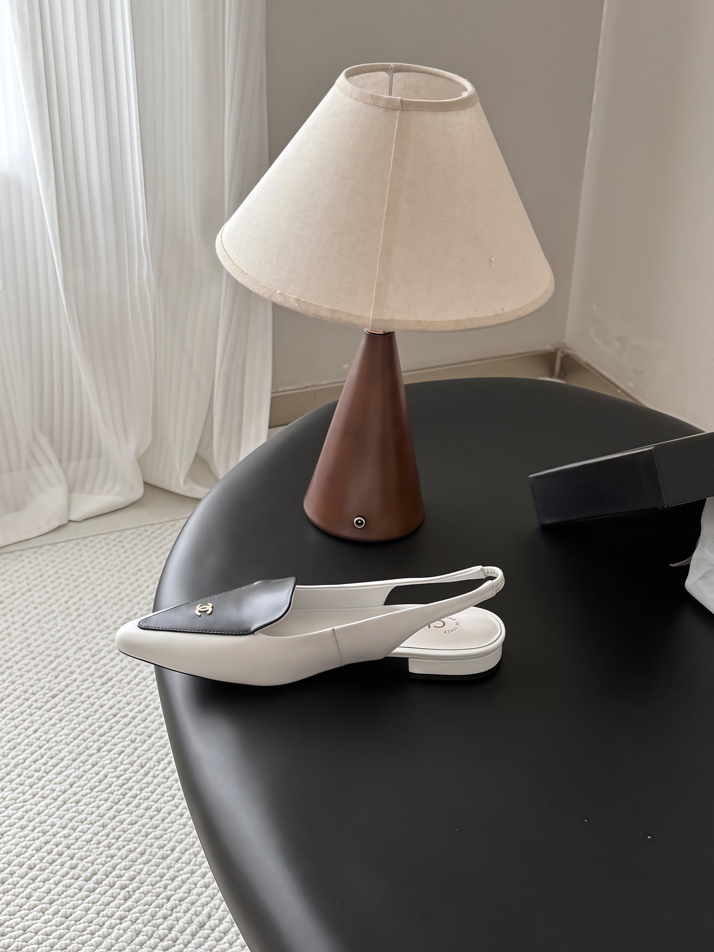 CHANEL 26S SLINGBACK FLAT IN BLACK AND WHITE CALFSKIN