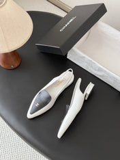 CHANEL 26S SLINGBACK FLAT IN BLACK AND WHITE CALFSKIN