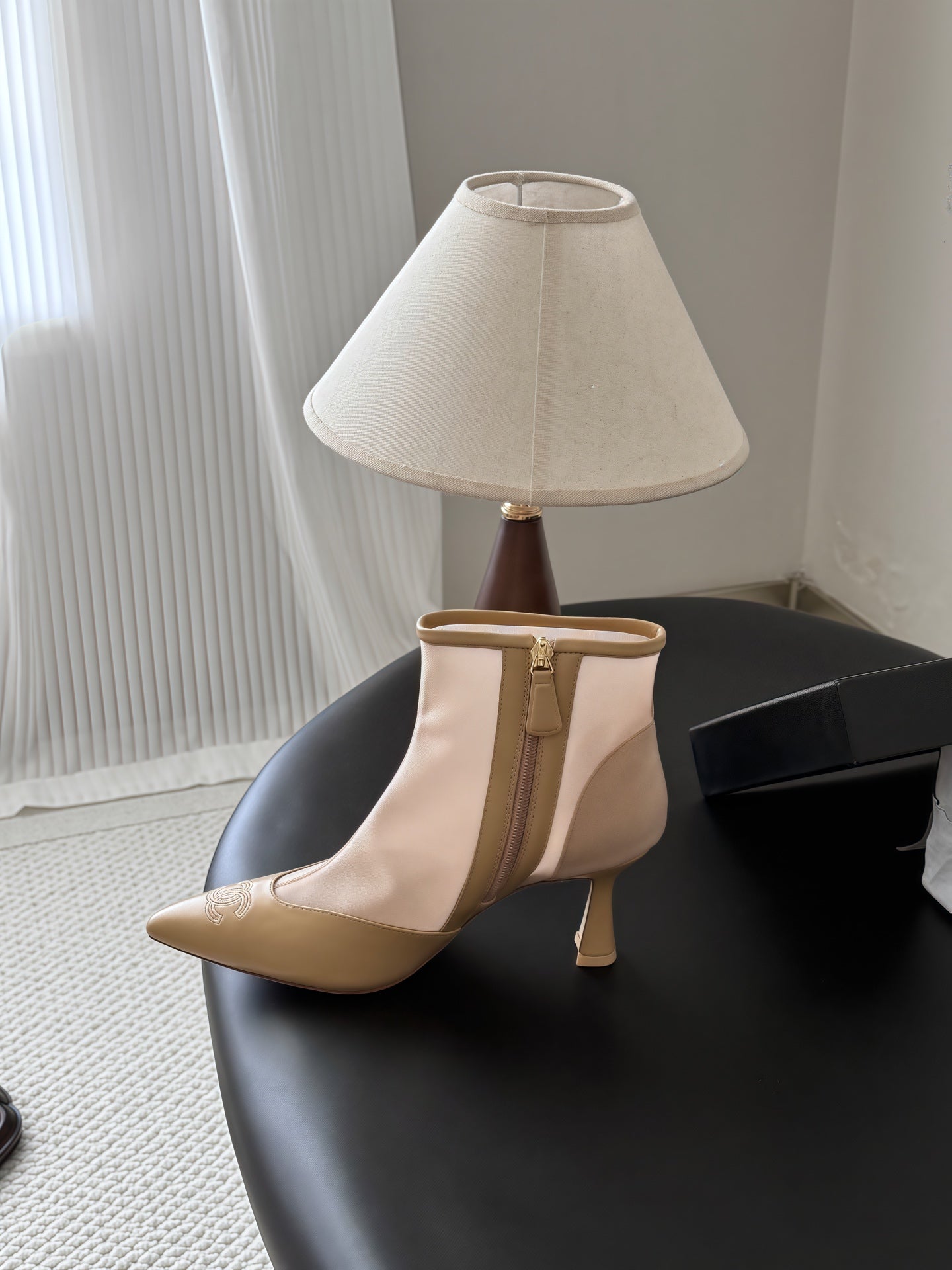 CHANEL 26S ANKLE BOOTS IN BEIGE LAMBSKIN