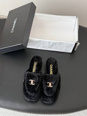 CHANEL 26S MULES IN BLACK SHEARLING LINING