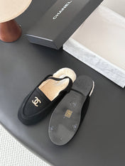 CHANEL 26S SLINGBACK LOAFERS IN BLACK SUEDE AND SHEARLING LINING