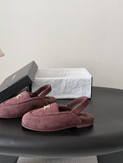 CHANEL 26S SLINGBACK LOAFERS IN PURPLE SUEDE AND SHEARLING LINING