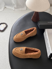 CHANEL 26S LOAFERS IN BROWN SUEDE AND SHEARLING LINING